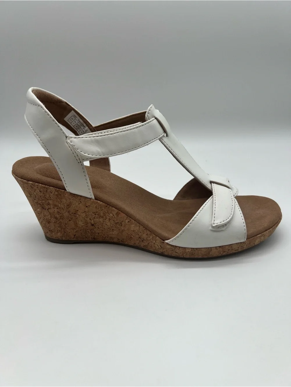 Rockport White T-Strap Cork Wedge Sandals